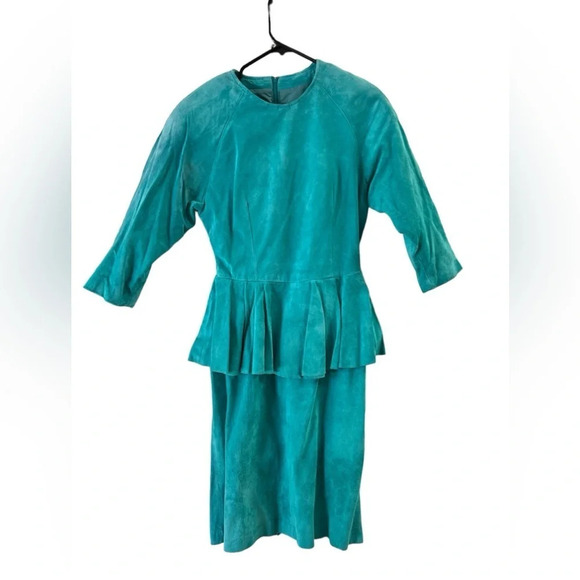 Vintage Turquoise leather midi dress - Picture 1 of 4